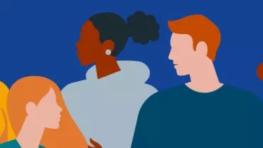 Illustratie van diverse mensen die naar links kijken.