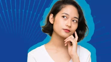 Person thinking with a blue background.
