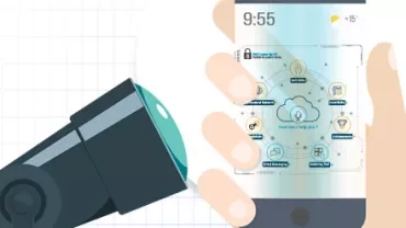 Illustratie van een smartphone met een netwerkdiagram en een camera