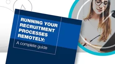 Book cover with text on remote recruitment. Person working.