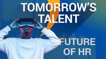 Persoon met VR-headset, tekst: Toekomstige talenten in HR.