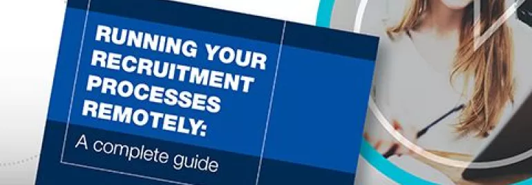 Book cover with text on remote recruitment. Person working.