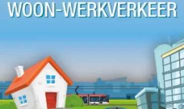 Illustratie van pendelverkeer tussen huis en kantoorgebouw.