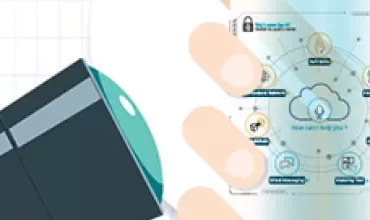 Illustration of a smartphone displaying network icons next to a camera lens.
