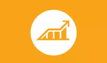Orange background with white circle showing an upward graph icon.