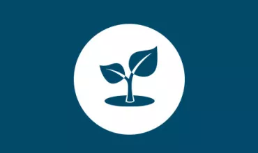 Icon of a seedling on a blue background.