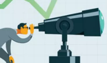 Person looking through telescope at chart showing years 2017-2019