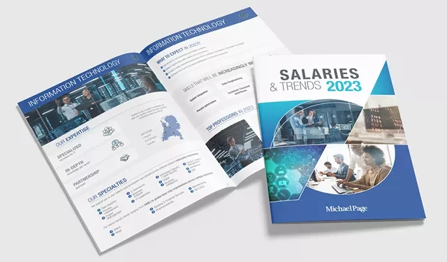 Cover and pages of the 'Salaries & Trends 2023' brochure.