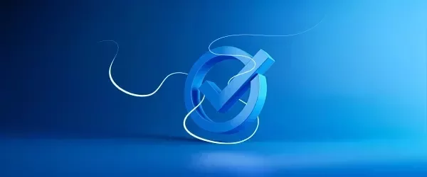 Een blauw vinkje met een cirkel eromheen die belastingdiensten demonstreert.